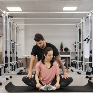 Woman Excercising on mat.
