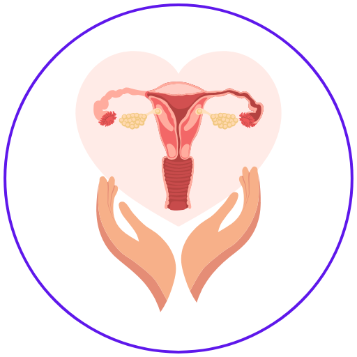 SheCare360 image showing gynecology care with female health symbols and doctor icons.