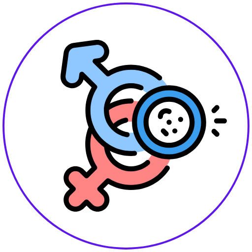 Icon showing warning sign for STD: viruses, infection, unsafe sex.