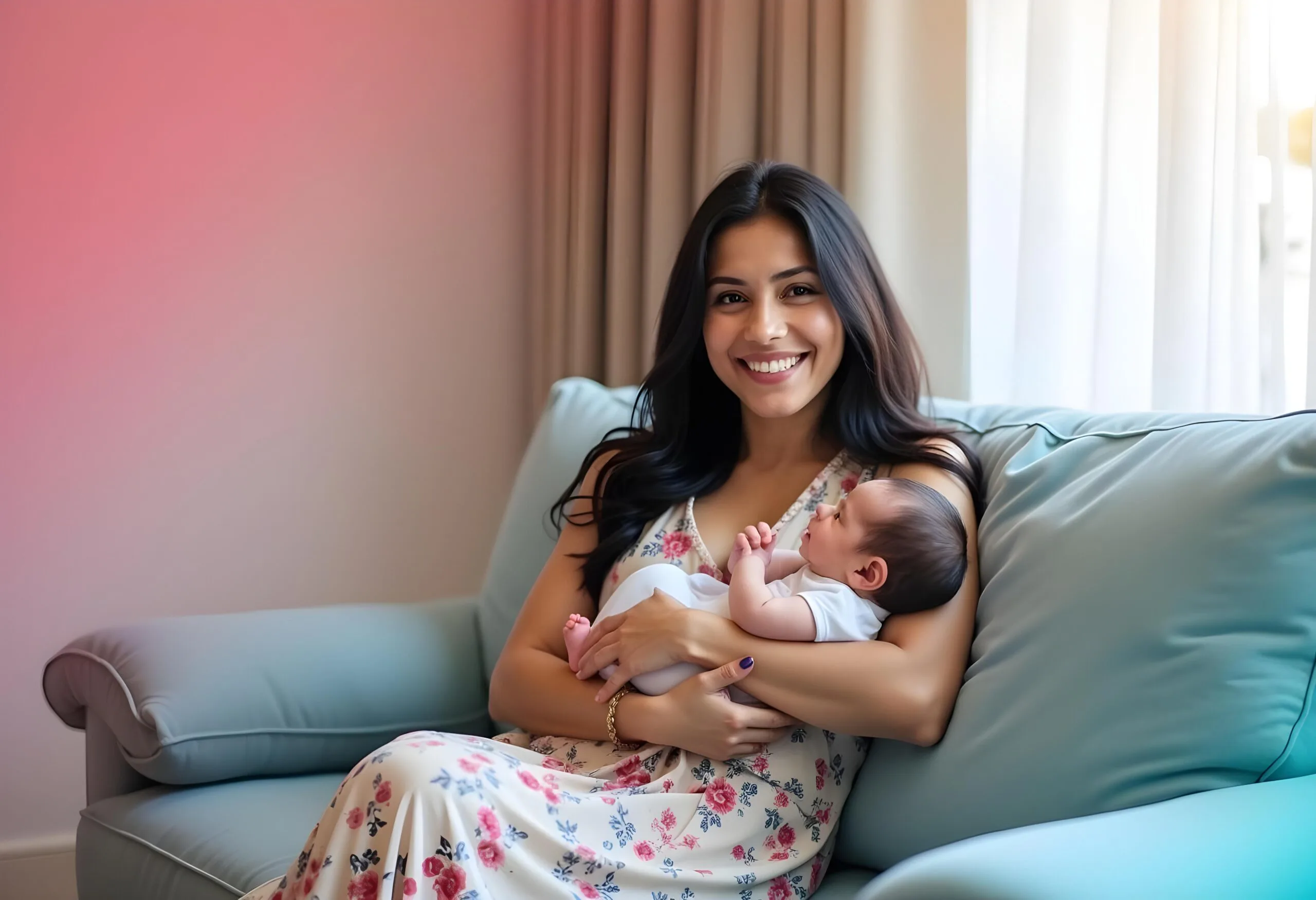 Smiling woman playing with her baby, representing joy and SeCure360 support.